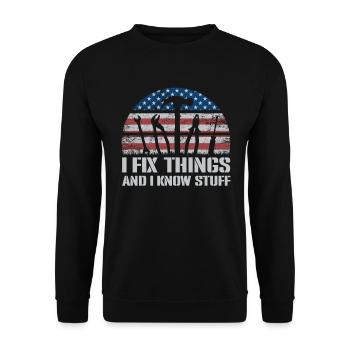 Ich repariere Dinge und ich weiß Dingeich reparier - Unisex Pullover - Schwarz - Vorne - Alina (178cm) & Michal (187cm)