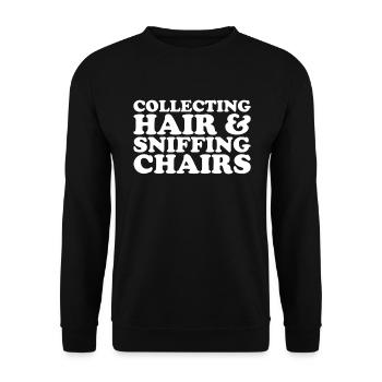 Sammeln von Haaren und Schnüffeln an Stühlen für E - Unisex Pullover - Schwarz - Vorne - Alina (178cm) & Michal (187cm)