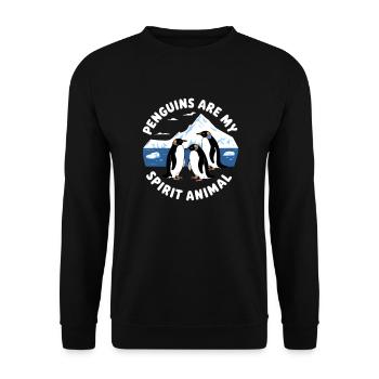 Pinguine sind mein Krafttier Antarktis-Pinguin - Unisex Pullover - Schwarz - Vorne - Alina (178cm) & Michal (187cm)