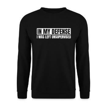 Zu meiner Verteidigung: Ich wurde unbeaufsichtigt - Unisex Pullover - Schwarz - Vorne - Alina (178cm) & Michal (187cm)