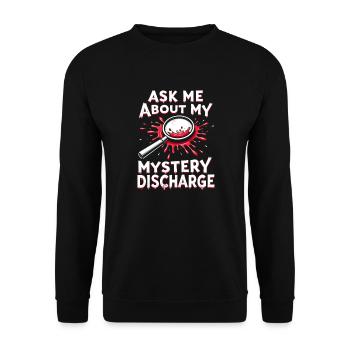 Fragen Sie mich nach meiner mysteriösen Entlassung - Unisex Pullover - Schwarz - Vorne - Alina (178cm) & Michal (187cm)