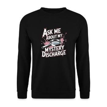 Fragen Sie mich nach meiner mysteriösen Entlassung - Unisex Pullover - Schwarz - Vorne - Alina (178cm) & Michal (187cm)