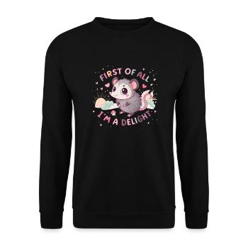 Tout d’abord, je suis un opossum de délice, je suis un - Sweat-shirt Unisexe - noir - Devant - Alina (178cm) & Michal (187cm)