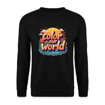 Bücherwurm färbt unsere Welt im Sommer - Unisex Pullover - Schwarz - Vorne - Alina (178cm) & Michal (187cm)