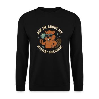 Fragen Sie mich nach meiner mysteriösen Entlassung - Unisex Pullover - Schwarz - Vorne - Alina (178cm) & Michal (187cm)