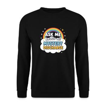 Fragen Sie mich nach meiner mysteriösen Entlassung - Unisex Pullover - Schwarz - Vorne - Alina (178cm) & Michal (187cm)