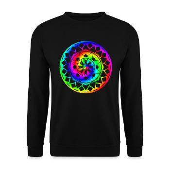 Bunte Regenbogen Mandalas & Sixties Flower Power - Unisex Pullover - Schwarz - Vorne - Alina (178cm) & Michal (187cm)