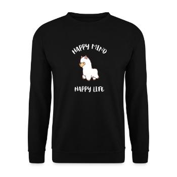 Süßes Alpaka Lama Glücklich Positiv Happy Geschenk - Unisex Pullover - Schwarz - Vorne - Alina (178cm) & Michal (187cm)