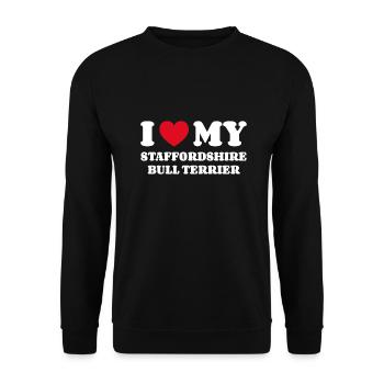 I Love My Staffordshire Bull Terrier Hundebesitzer - Unisex Pullover - Schwarz - Vorne - Alina (178cm) & Michal (187cm)