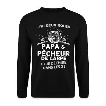 Papa pêcheur de carpe déchire - Sweat-shirt Unisexe - noir - Devant - Alina (178cm) & Michal (187cm)