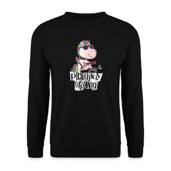 Punkycorn Punk Einhorn Gitarre Punkrock Rockmusik - Unisex Pullover - Schwarz - Vorne - Alina (178cm) & Michal (187cm)