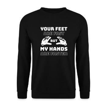 Tes pieds sont rapides mais mes mains sont plus rapides gardien de but - Sweat-shirt Unisexe - noir - Devant - Alina (178cm) & Michal (187cm)
