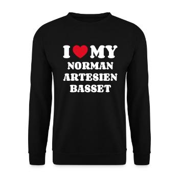J’adore mon Norman Artesien Basset - Sweat-shirt Unisexe - noir - Devant - Alina (178cm) & Michal (187cm)