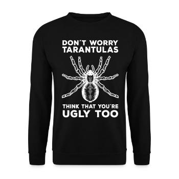Tarantula Haustier | Vogelspinnen Spinne Geschenke - Unisex Pullover - Schwarz - Vorne - Alina (178cm) & Michal (187cm)