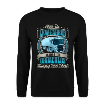 LKW Fahrer - Unisex Pullover - Schwarz - Vorne - Alina (178cm) & Michal (187cm)