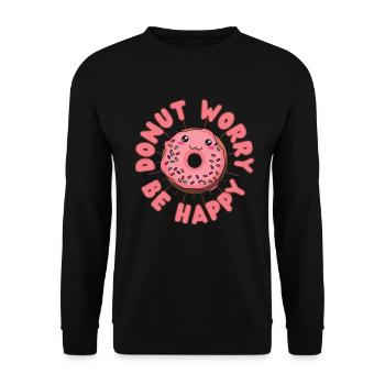 Donut Worry be happy Donut kawaii - Sweat-shirt Unisexe - noir - Devant - Alina (178cm) & Michal (187cm)
