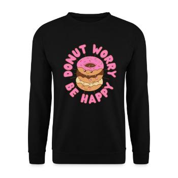 Donut Worry be happy Donut kawaii - Sweat-shirt Unisexe - noir - Devant - Alina (178cm) & Michal (187cm)