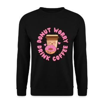 Donut Worry boire du café Donut kawaii - Sweat-shirt Unisexe - noir - Devant - Alina (178cm) & Michal (187cm)