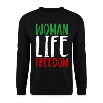 Woman Life Freedom Frau Frauen Frauenrechte Iran - Unisex Pullover - Schwarz - Vorne - Alina (178cm) & Michal (187cm)
