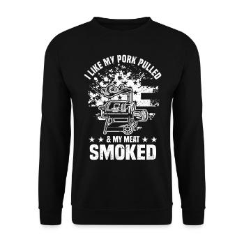 Fleisch und Bier | Grillen Grillmeister Geschenke - Unisex Pullover - Schwarz - Vorne - Alina (178cm) & Michal (187cm)