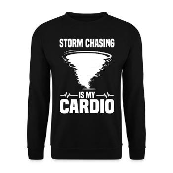 Sturmjäger Sprüche | Gewitter Meteorologe Geschenk - Unisex Pullover - Schwarz - Vorne - Alina (178cm) & Michal (187cm)
