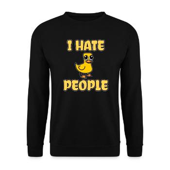 Lustige Ente Süßes Entchen I Hate People - Unisex Pullover - Schwarz - Vorne - Alina (178cm) & Michal (187cm)