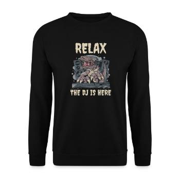 DJ Disc Jockey DJing Techno Club Dino T-Rex - Unisex Sweatshirt - black - Front - Alina (178cm) & Michal (187cm)