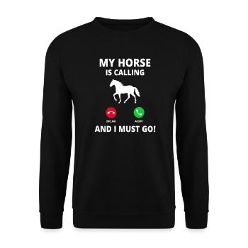 Pferd Anruf Call Pferdebesitzer Pferdebesitzerin - Unisex Pullover - Schwarz - Vorne - Alina (178cm) & Michal (187cm)