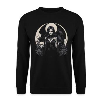 gothic girl and ravens over the moon - Unisex Sweatshirt - black - Front - Alina (178cm) & Michal (187cm)