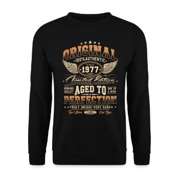 Original 1977 Vintage Born Cadeau d’anniversaire - Sweat-shirt Unisexe - noir - Devant - Alina (178cm) & Michal (187cm)