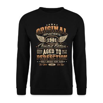 Original 1981 Vintage Born Cadeau d’anniversaire - Sweat-shirt Unisexe - noir - Devant - Alina (178cm) & Michal (187cm)
