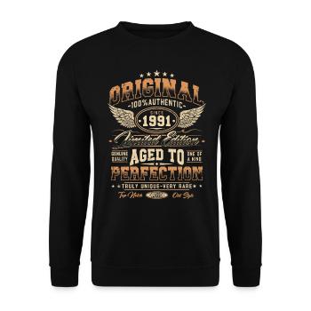 Original 1991 Vintage Born Cadeau d’anniversaire - Sweat-shirt Unisexe - noir - Devant - Alina (178cm) & Michal (187cm)