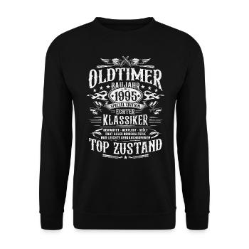 Oldtimer Baujahr 1995 Jahrgang Geburtstag Geschenk - Unisex Pullover - Schwarz - Vorne - Alina (178cm) & Michal (187cm)
