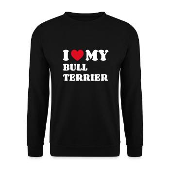 I Love My Bull Terrier Bullterrier Hundebesitzer - Unisex Pullover - Schwarz - Vorne - Alina (178cm) & Michal (187cm)