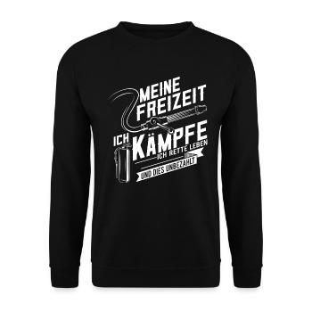 Feuerwehr Feuerwehrfrau 112 Feuer Freizeit - Unisex Pullover - Schwarz - Vorne - Alina (178cm) & Michal (187cm)