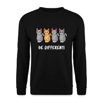 Be Different - Katze Spruch Cat - Süßes Katzen - Unisex Pullover - Schwarz - Vorne - Alina (178cm) & Michal (187cm)