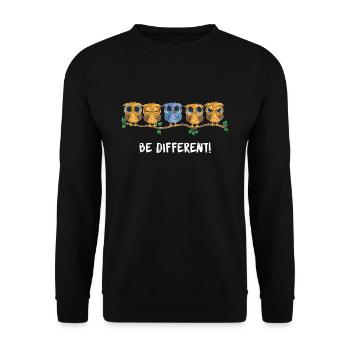 Be Different - Eule Spruch Owl Vogel - Süßes Eulen - Unisex Pullover - Schwarz - Vorne - Alina (178cm) & Michal (187cm)