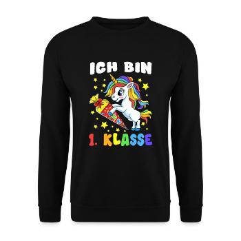 Schulkind 2020 Einhorn Unicorn Einschulung Schule - Unisex Pullover - Schwarz - Vorne - Alina (178cm) & Michal (187cm)