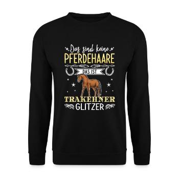 Das sind keine Pferdehaare das ist Trakehner Glitz - Unisex Pullover - Schwarz - Vorne - Alina (178cm) & Michal (187cm)