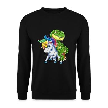 T-Rex Chevauche Licorne Drôle de dinosaure Dino - Sweat-shirt Unisexe - noir - Devant - Alina (178cm) & Michal (187cm)