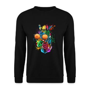 Cooles Buntes Zebra Mit Sonnenbrille Safari Bunt A - Unisex Pullover - Schwarz - Vorne - Alina (178cm) & Michal (187cm)