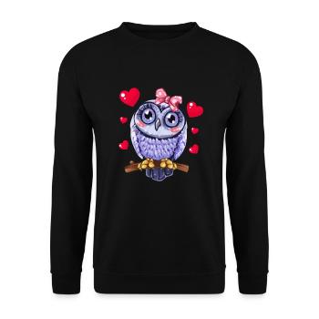 Cute Owl With Hearts Girls Ladies Owls - Unisex Sweatshirt - black - Front - Alina (178cm) & Michal (187cm)