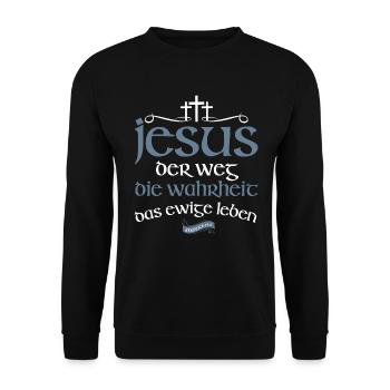 Jesus Christus Shirt Bibelvers Ich bin der Weg - Unisex Pullover - Schwarz - Vorne - Alina (178cm) & Michal (187cm)