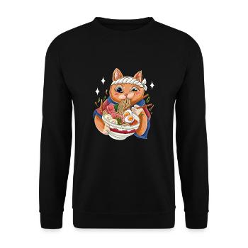 Cat Eating Ramen Soup Japanese Soup Noodles Japan - Unisex Pullover - Schwarz - Vorne - Alina (178cm) & Michal (187cm)