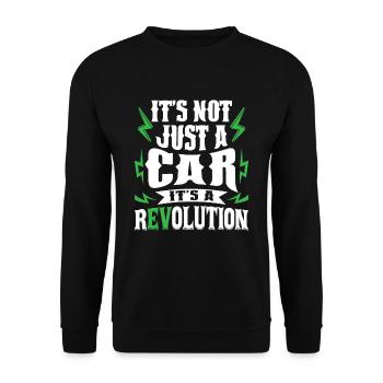 E-car Electric Funny Car Saying rEVolution EV - Unisex Pullover - Schwarz - Vorne - Alina (178cm) & Michal (187cm)