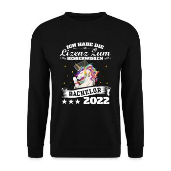 Ich Habe Die Lizenz Zum Besserwissen Einhorn Bache - Unisex Pullover - Schwarz - Vorne - Alina (178cm) & Michal (187cm)