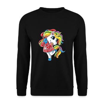 Lustiges Einhorn mit Christmas Ugly Sweater Weihna - Unisex Pullover - Schwarz - Vorne - Alina (178cm) & Michal (187cm)