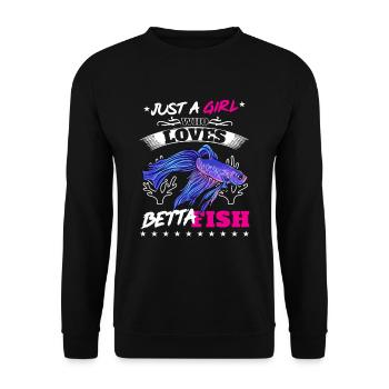 Just A Girl Who Loves Betta Fish Siamesischer Kamp - Unisex Pullover - Schwarz - Vorne - Alina (178cm) & Michal (187cm)