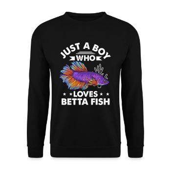 Just A Boy Who Loves Betta Fish Siamesischer Kampf - Unisex Pullover - Schwarz - Vorne - Alina (178cm) & Michal (187cm)