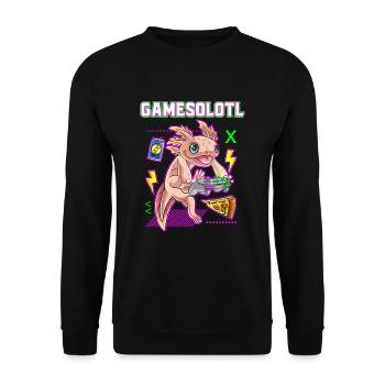 Gamesolotl Axolotl Gamer Molche Gamerin Gaming - Unisex Pullover - Schwarz - Vorne - Alina (178cm) & Michal (187cm)